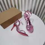 Louboutin-style red bottom shoes cmexport pointed toe cl high heels red super high heel women's stiletto open toe half drag red bottom sandals
