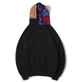 Shark Print Hoodie Autumn And Winter Stitching Pocket Zipper Fleece Padded Coat Men And Women Couple