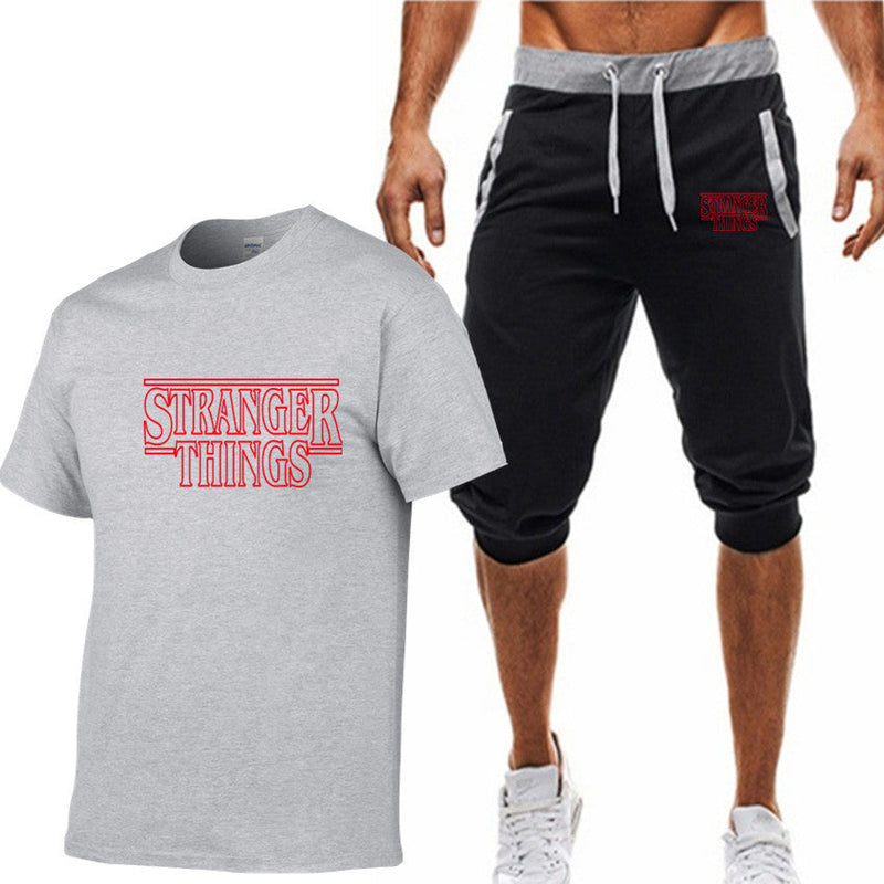 Stranger Things T Shirt Summer Fashion Printed Stranger Things Cotton Short Sleeve T-shirt Cropped Pants Suit