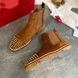 Louboutin-style red bottom shoes european high-top rivets clexport british men leather boots chelsea boots short boots hair stylist boots leather shoes