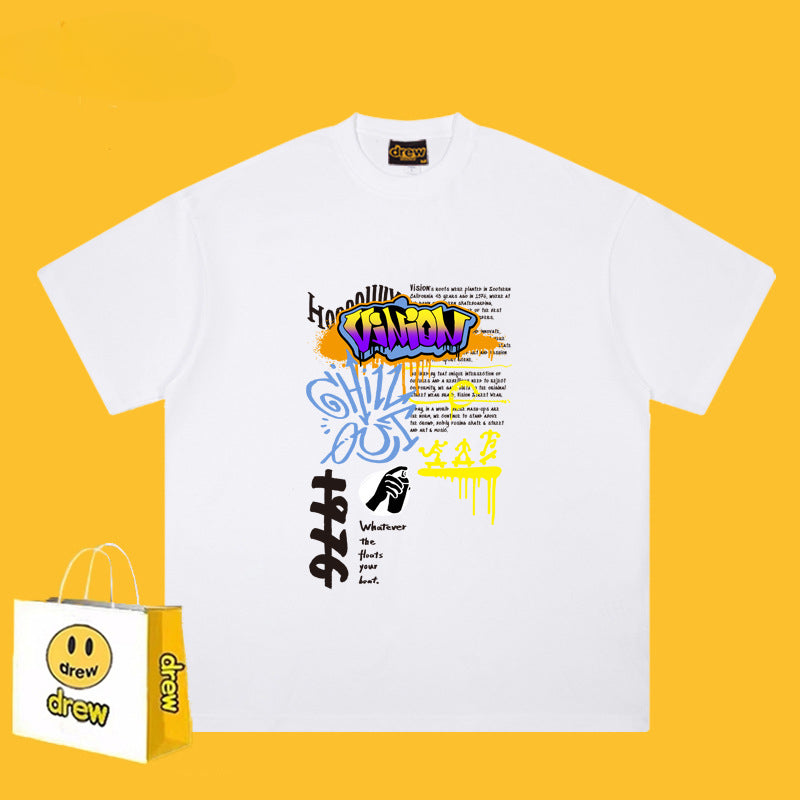 Drew T Shirts Short Sleeve Graffiti Printing