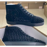 Louboutin-style red bottom shoes wintercl red bottom rivetsexport high-top sneakers tie back round toe cow suede casual shoes