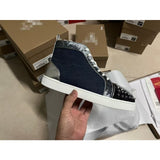 Louboutin-style red bottom shoes guangdong wintercl red bottom rivets high-top sneakers tie back round toe cow suede casual shoes