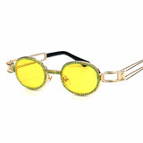 Trendy punk glasses small oval dot diamond sunshade