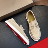 Louboutin-style red bottom shoes european station red bottom soft leather pedals fashion business loafers can clexport rivet men's shoes