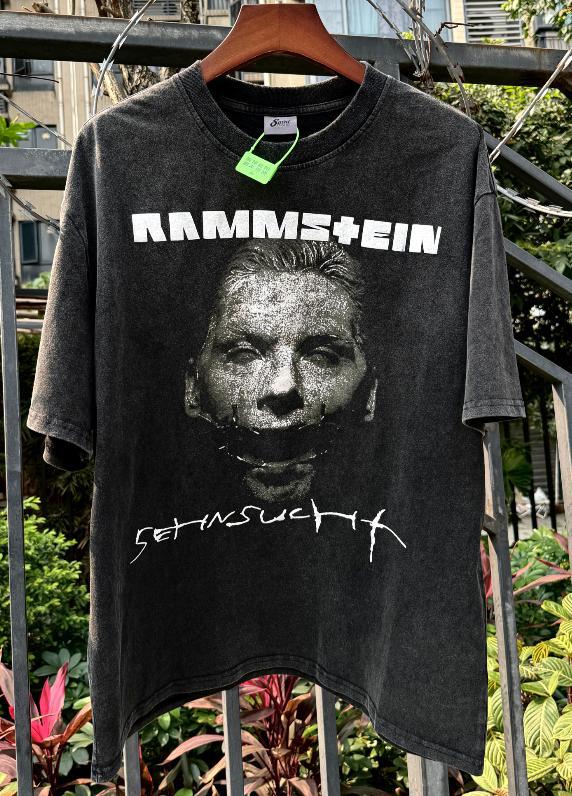 Men Vintage T-Shirts Acid Washed Black Tee