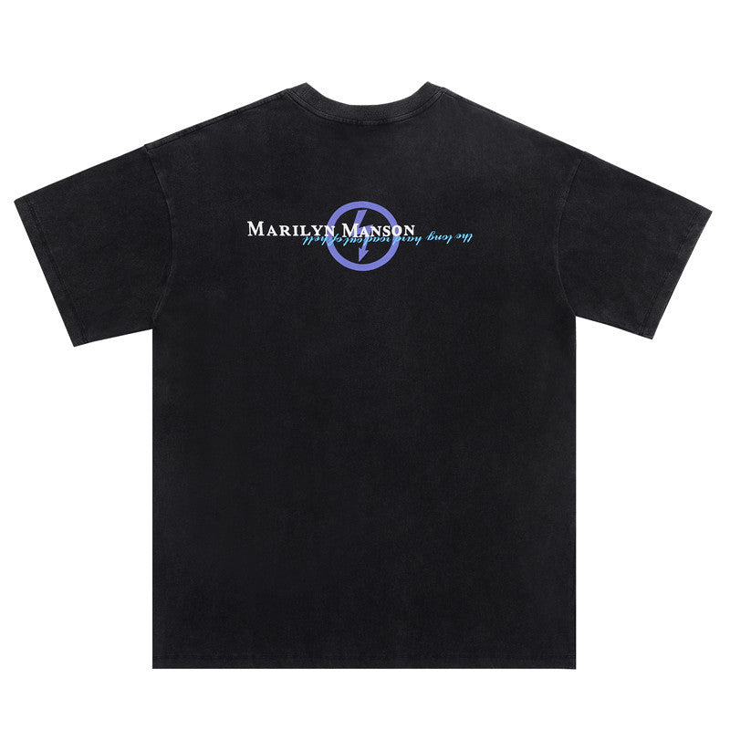 Marilyn Manson T Shirt Distressed Oversize Vintage Cotton Short-Sleeved T-shirt