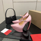 Louboutin-style red bottom shoes clcm high heels fashion model catwalk curved heels women's petites pointed toe waterproof platform red