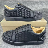 Louboutin-style red bottom shoes european station export model: cl red bottom studded shoes embroider men's sneakers black casualcouple model
