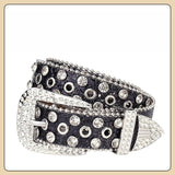Hip-hop punk rhinestone belt with multiple air eyelet decoration