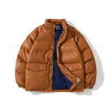 Shark Print Coat Autumn And Winter Takuya Kimura Same Style Classic Brown Leather Thickened Cotton-Padded Coat Clothing
