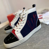 Louboutin-style red bottom shoes wintercl red bottom rivetsexport high-top sneakers tie back round toe cow suede casual shoes