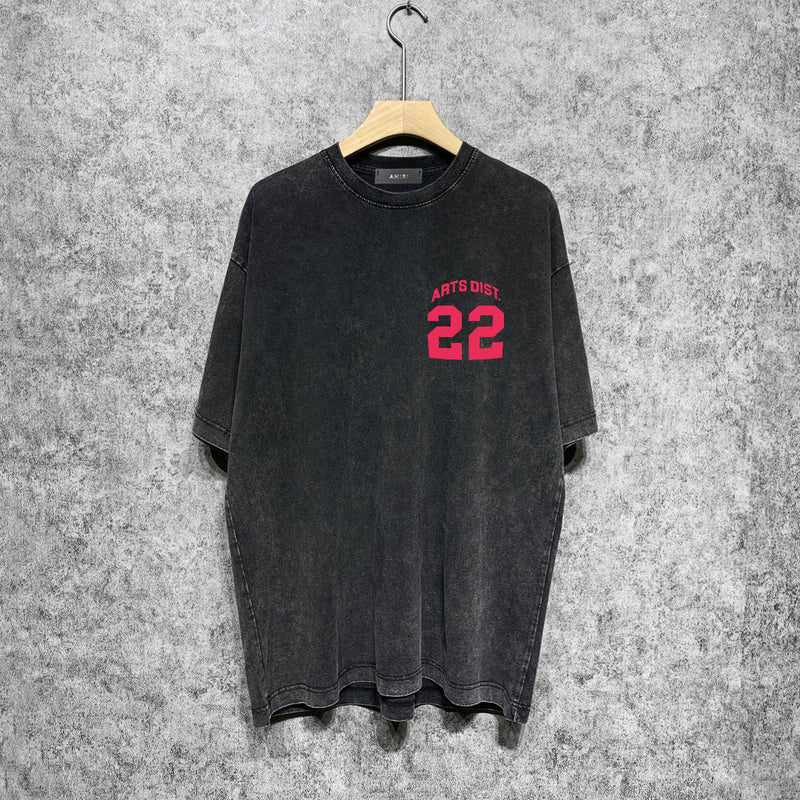 Amiri washed t-shirt red letter bevel letterprinting short sleeves