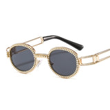 Trendy punk glasses small oval pearl uv protection