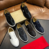 Louboutin-style red bottom shoes cl red bottom shoes calfskin color matching low ankle men's shoes business sports casual sneakers easiest for matchwhite shoes for men