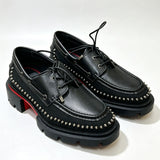 Louboutin-style red bottom shoes cl punk style rivets thick sole sailboat shoes men's patchwork leather tie backworkwear red bottom height increasing shoes