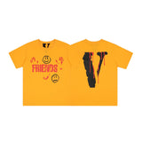 Vlone T Shirts Smiley Face Bleeding V Short Sleeve T-shirt Men and Women High Street Hip Hop Loose Half Sleeve