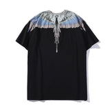 Marcelo Burlon T Shirt MB Gray and Blue Contrast Color Wings Pattern Same Style for Men and Women