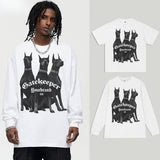 Vintage T-shirts Doberman Street Print Long Short Sleeve T-Shirt Cotton