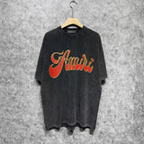Amiri washed t-shirt flame gold letterprinting short sleeves