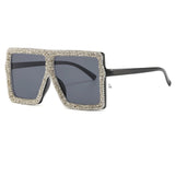 Trendy punk glasses diamond-encrusted large square frame sun protection