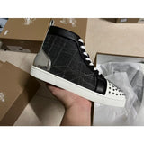 Louboutin-style red bottom shoes guangdong wintercl red bottom rivets high-top sneakers tie back round toe cow suede casual shoes