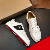 Louboutin-style red bottom shoes men's genuine leather patchwork sneakers cl rivet decoration trendy low-top casual shoes multi-color exporttie back sneakers