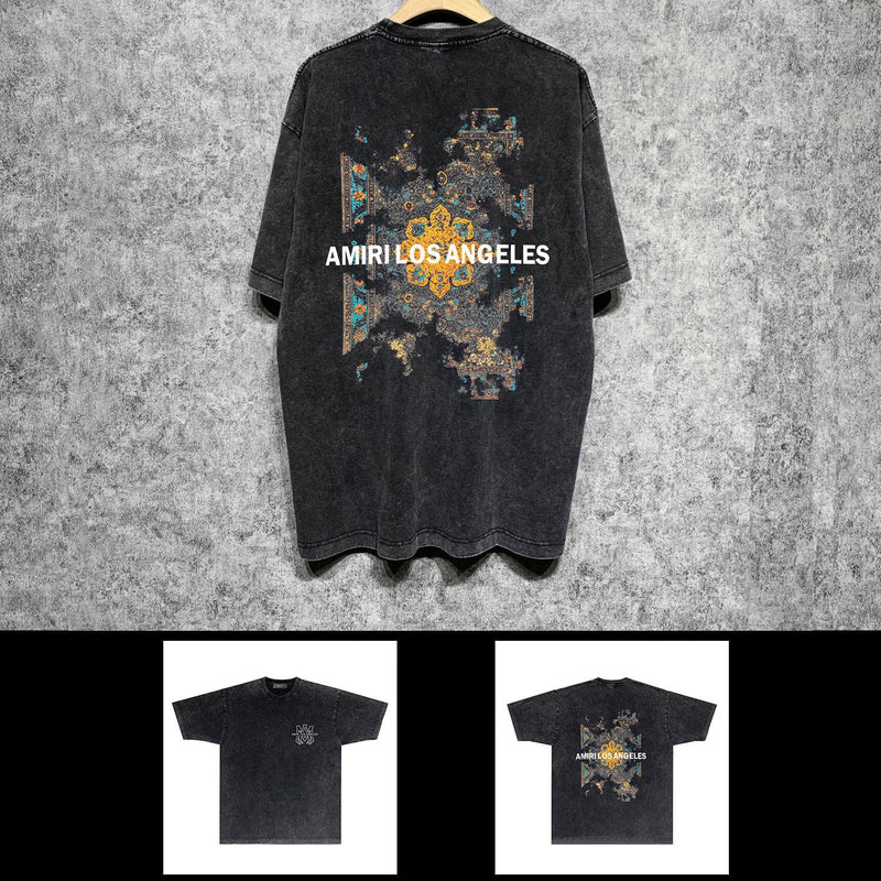 Amiri washed t-shirt damaged oil painting short sleeve