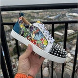 Louboutin-style red bottom shoes, popular european station cl red bottom shoes, electric embroidery style, low-top high-top men's shoes, red bottom couple, trendy rivets, casualtie back