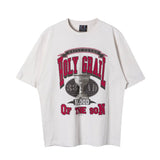 Men Vintage T-Shirts Vintage Washed Old Graffiti Loose Crew Neck Short Sleeves
