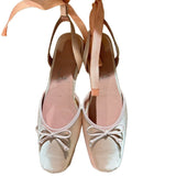 Louboutin-style red bottom shoes clretroeleganceniche stylebows ballet shoes rhinestone silk flatsflats women's hot style ribbon sandals