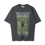 Men Vintage T-Shirts Vintage Washed Old Graffiti Loose Crew Neck Short Sleeves