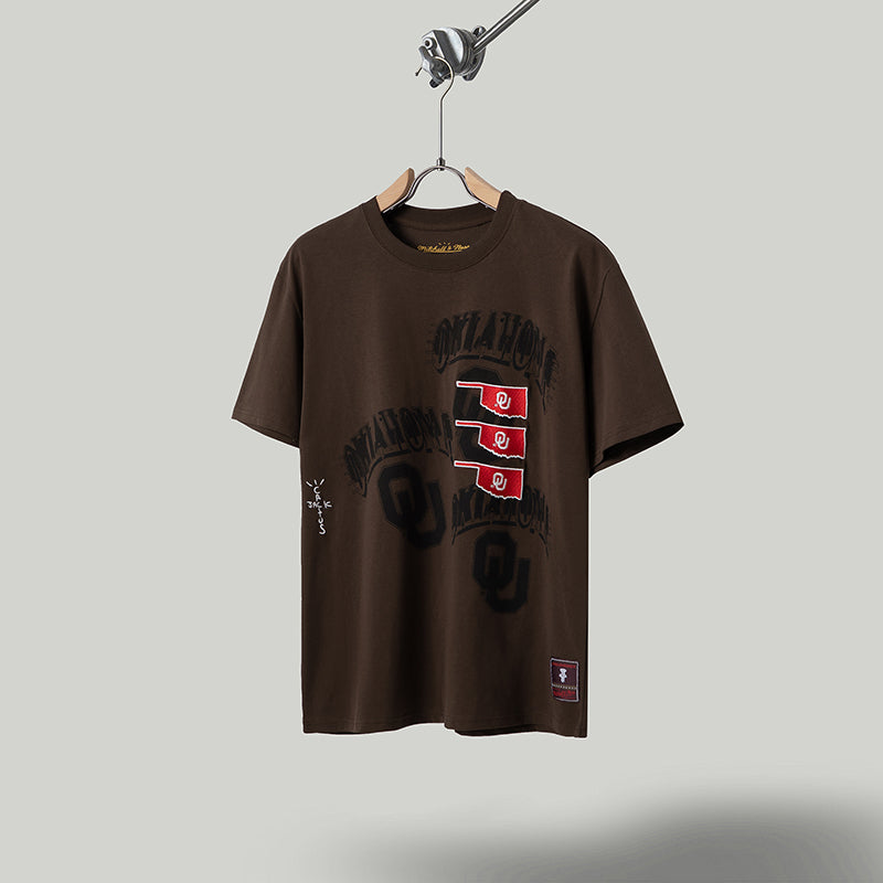 Travis Scott T Shirts x Mitchell x Ness Oklahoma Sooners Seal Short Sleeve