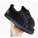 Louboutin-style red bottom shoes genuine leather classycl red bottom shoes black velvet glossy low-top sneakers accessible luxurytrendycasual men's shoes