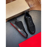 Louboutin-style red bottom shoes men's genuine leather patchwork sneakers cl rivet decoration trendy low-top casual shoes multi-color exporttie back sneakers