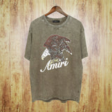 Amiri washed t-shirt brown flying eagle printing short sleeve