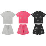 Denim Tears T shirt & Shorts 2 Piece Set Rhinestones