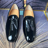 Louboutin-style red bottom shoes clautum rivets shiny tassel pointed leather shoes british style formal casual shoes plus size loafers men's shoes