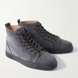 Louboutin-style red bottom shoes wintercl red bottom rivetsexport high-top sneakers tie back round toe cow suede casual shoes