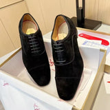 Louboutin-style red bottom shoes embroidered shoes fashioneasiest for matchcasual business thick sole glossy gentleman leather shoes red bottom wedding cl men's shoes