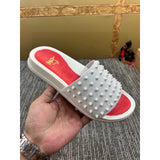 Louboutin-style red bottom shoes fashionexportcl red bottom rivets men's slippers summertrendy flip-flops lightweight non-slip beach shoes cool flip-flops