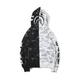 Shark Print Hoodie Fashion Brand Skull Dark Black Black And White Color Matching Yin And Yang Sweater Male And Female Couples Wear Spring And Autumn Coat