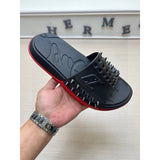 Louboutin-style red bottom shoes fashionexportcl red bottom rivets men's slippers summertrendy flip-flops lightweight non-slip beach shoes cool flip-flops