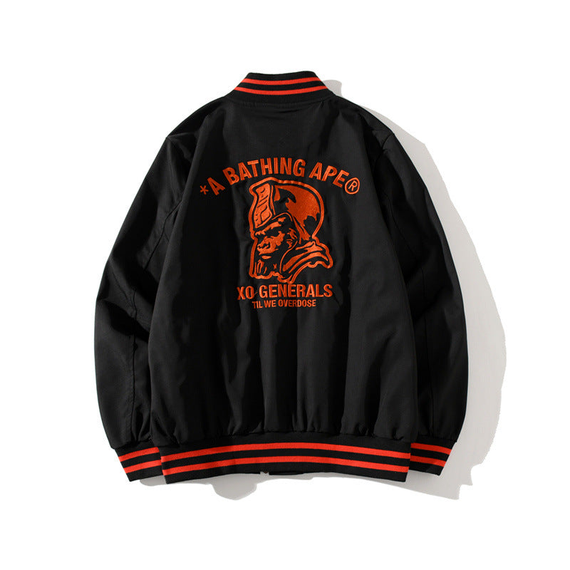 Shark Print Jacket Spring And Autumn Embroidered Red Edge Jacket Baseball Uniform