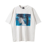 Men Vintage T-Shirts Vintage Washed Old Graffiti Loose Crew Neck Short Sleeves