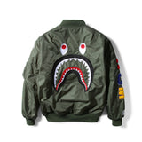 Shark Print Coat Winter Thickened Youth Casual Black Stand-Up Collar Zipper Loose Double-Sided Cotton-Padded Jacket