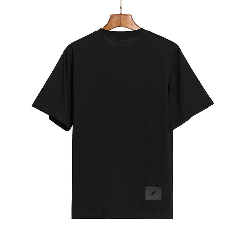 We11 Done T Shirts Color Checkered Logo Letter Offset T-shirt Solid Color Loose
