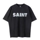 Men Vintage T-Shirts Vintage Washed Old Graffiti Loose Crew Neck Short Sleeves