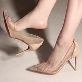 Louboutin-style red bottom shoes cl red bottom export pointed toe v-mouth high heels flats women's shoes sexyflats