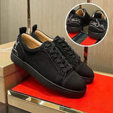 Louboutin-style red bottom shoes european station export model: cl red bottom studded shoes embroider men's sneakers black casualcouple model